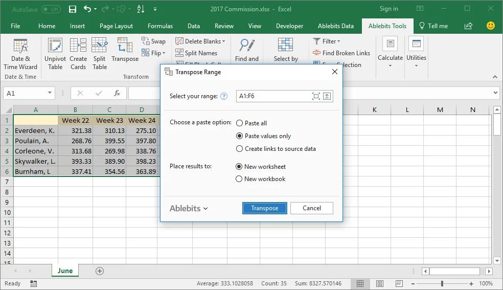 Транспонировать в excel. How to split the row in excel.
