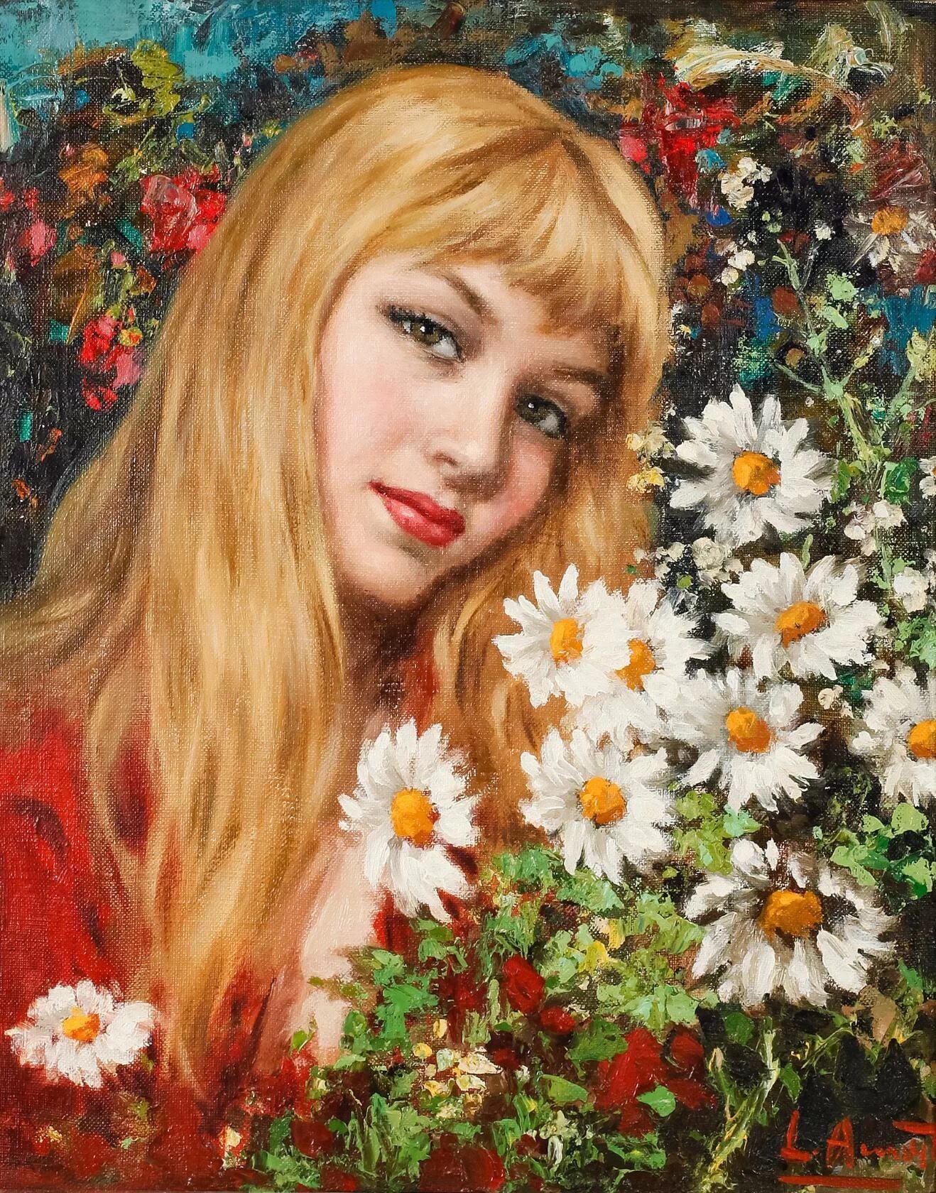 Красивые женщины с цветами картины