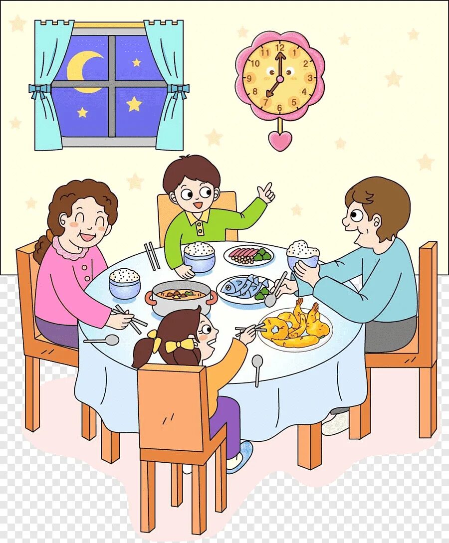 I had dinner with them. Семейный завтрак. Ужин картинка для детей. Семья за столом. Ребенок ужинает.