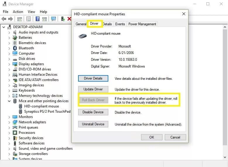 Device Manager программа. Synaptics pointing device Driver. Rollback Driver. Microsoft Hid-Compliant Mouse. Windows mouse driver