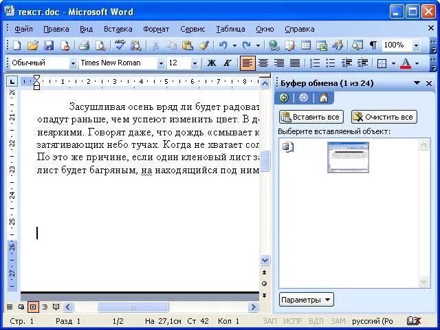 Копирование фрагментов текста. Копирование фрагментов текста