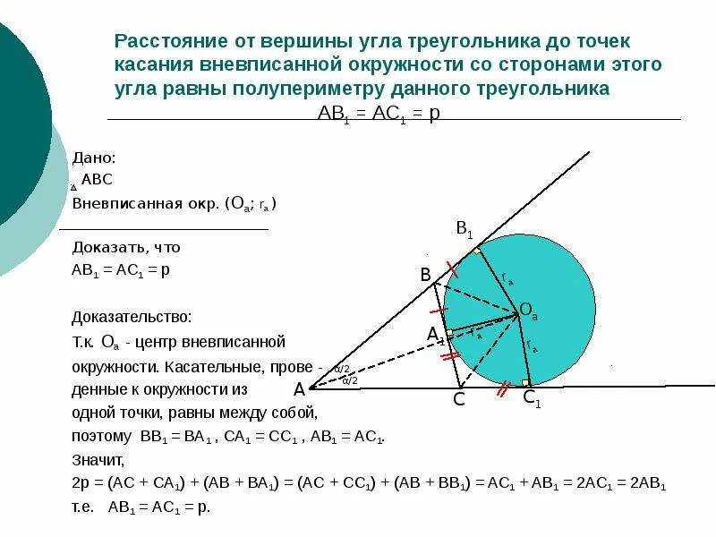Вне вписанной окружности. Точка касания вневписанной окружности. вневписанная окружность. центр вневписанной окружности. вневписанная окружность равнобедренного треугольника.