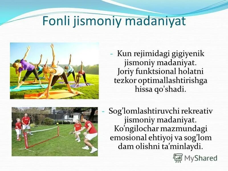 Jismoniy Tarbiyaning Didaktik tamoyillari. Jismoniy Tarbiyaning prinsiplari. Jismoniy Tarbiyaning salomatlikka tasiri. Jismoniy shaxslarning yer solig`i referat.