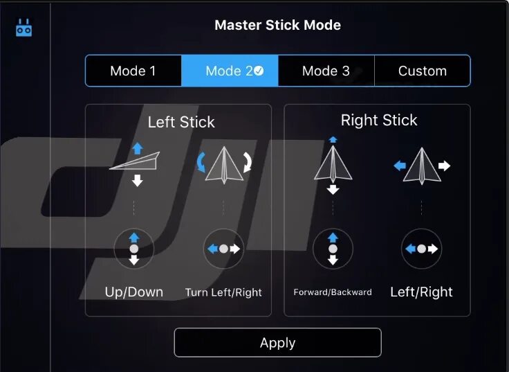 Режим стик. Режим стиков DJI. DJI go Интерфейс. DJI Stick Mode 2. DJI 4pda.