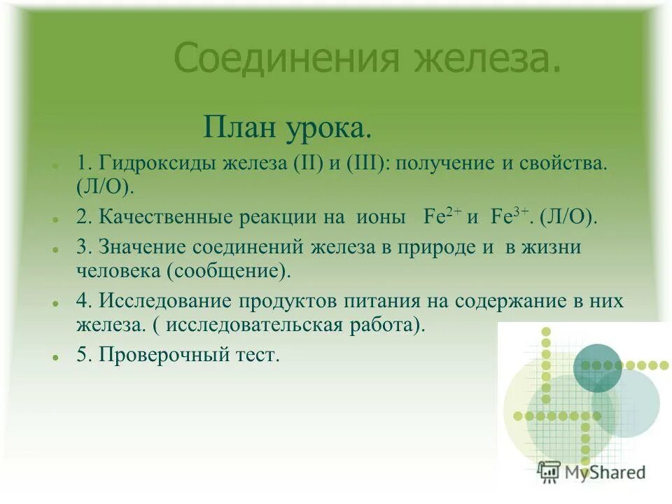 Урок соединения железа