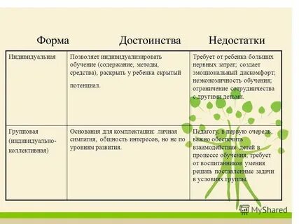 Индивидуальная форма достоинства и недостатки