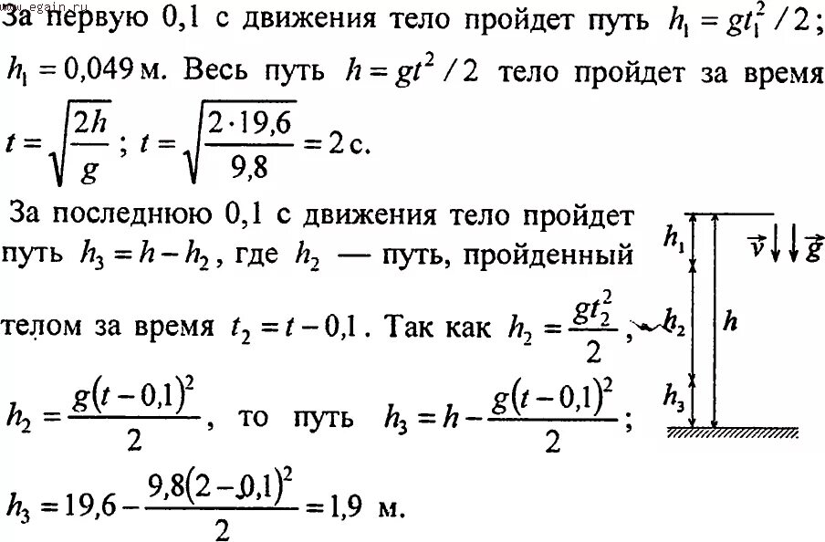 Шарик падает с нулевой начальной скоростью