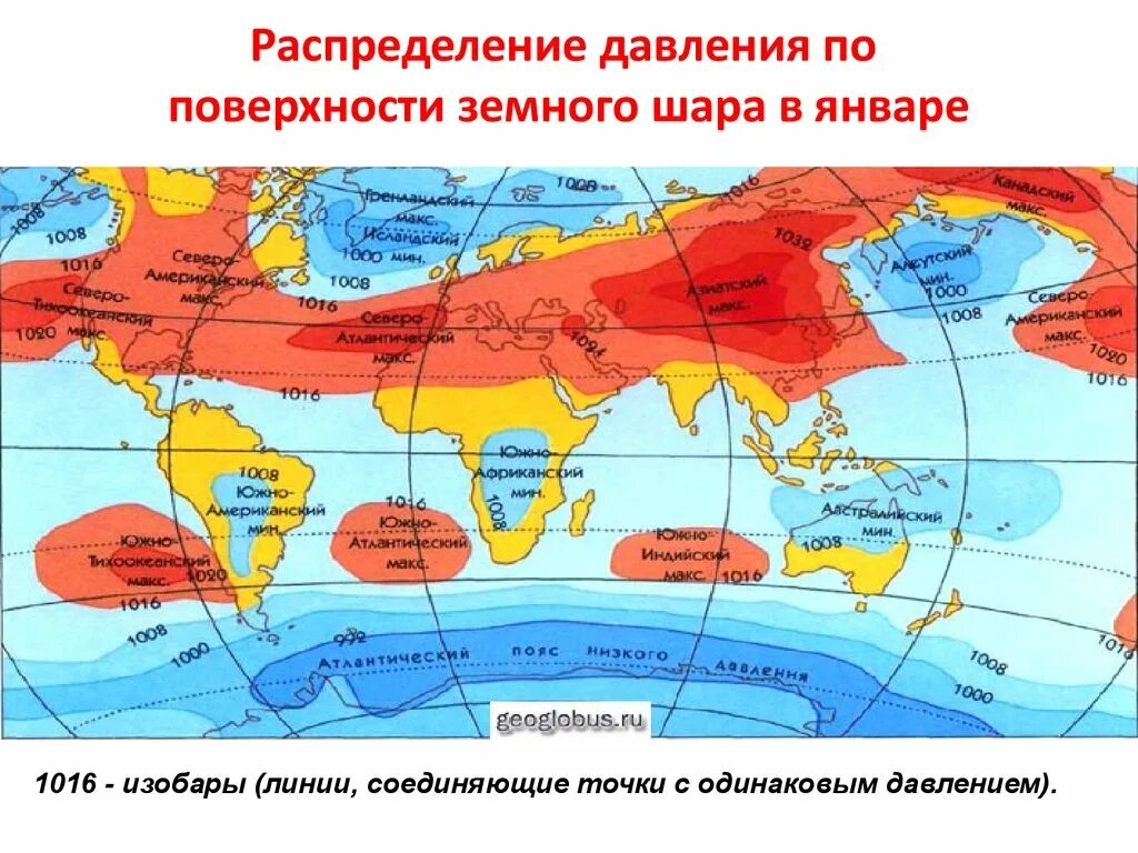 Барические центры Евразии на карте. Карта минимумов и максимумов давления.