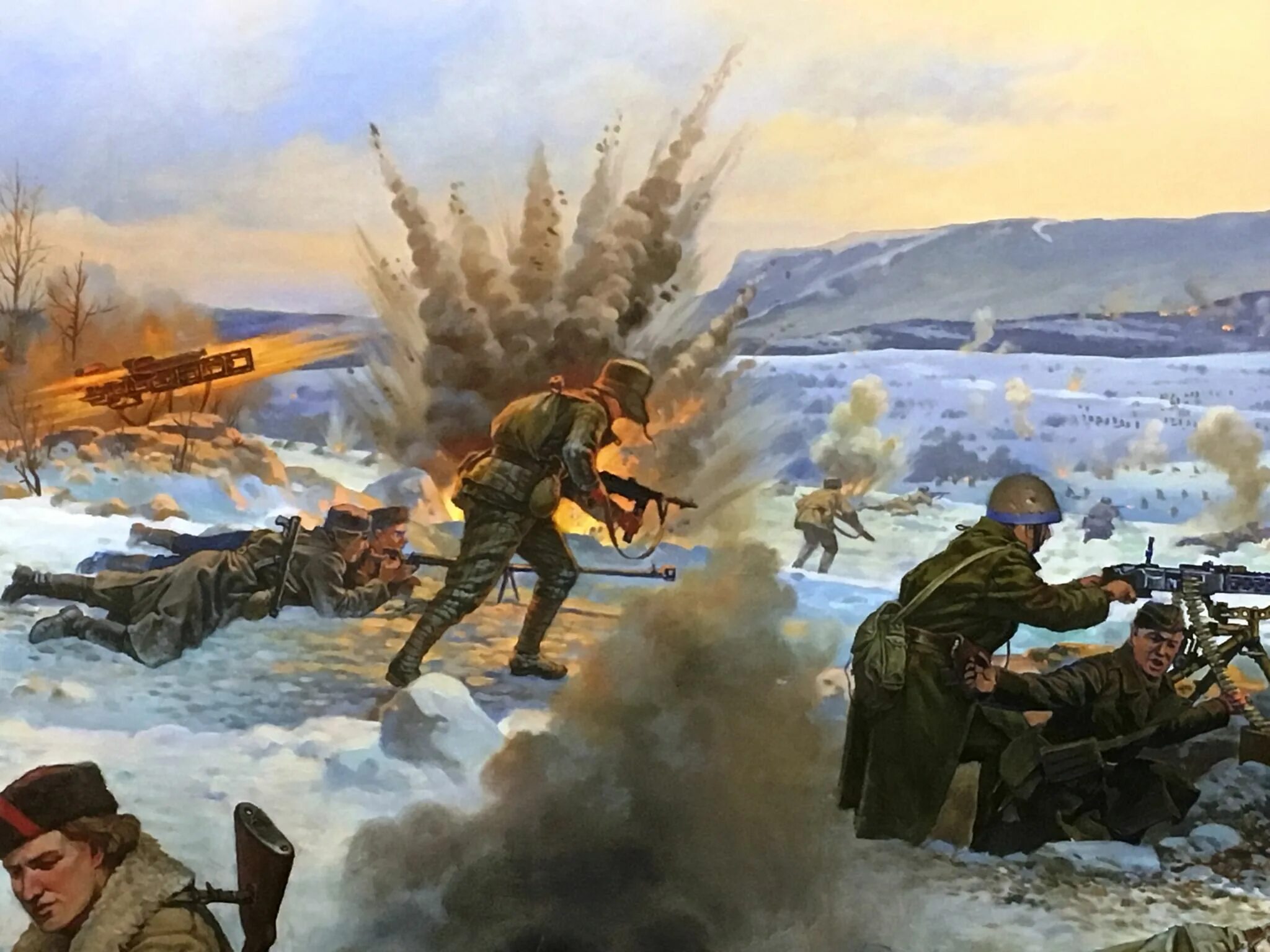 Поражение фашистской армии под москвой. Изгнания немецко-фашистских войск. 15 апреля день разбитая немецких войск александром невским. Диорама битва за кавказ. 23 февраля 1918 первая победа.