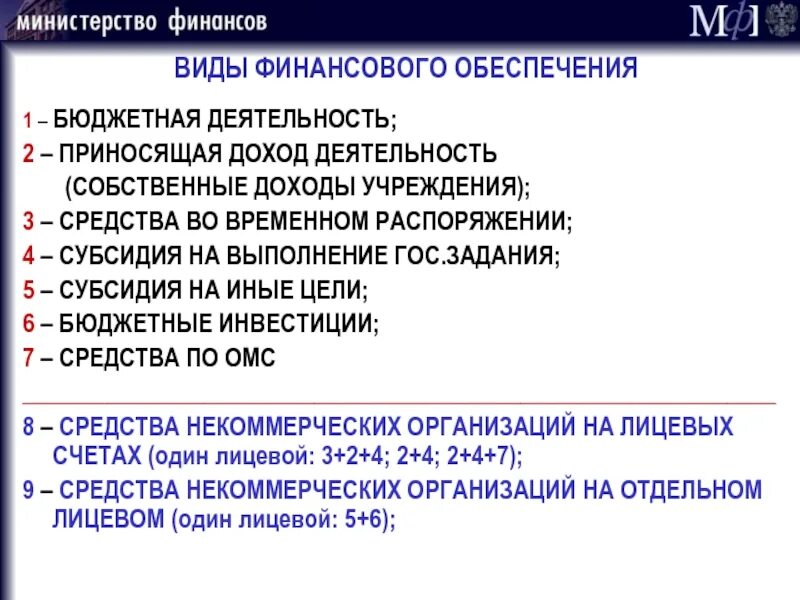 Кфо для бюджетных учреждений расшифровка. Виды финансового обеспечения. Формы финансового обеспечения. Виды финансового обеспечения бюджетных учреждений.