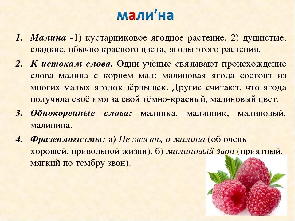 Окончание слова ягода. Описание про малину. Написать про малину. Сообщение про малину. Текст про малину.