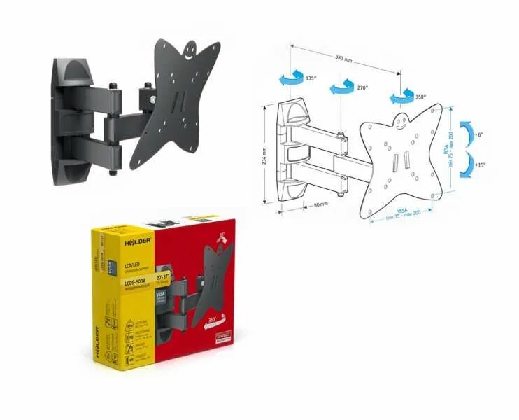 кронштейн holder lcds-5038 для lcd телевизора 20"-37", металлик (гарантия - 1 год). Holder lcds-5038. Kронштейн для тв 20"-37" holder lcds-5038 металлик поворот 350° (до 30кг). Kронштейн для тв 20"-37" holder lcds-5038 металлик поворот 350° (до 30кг). Lcds 5038.