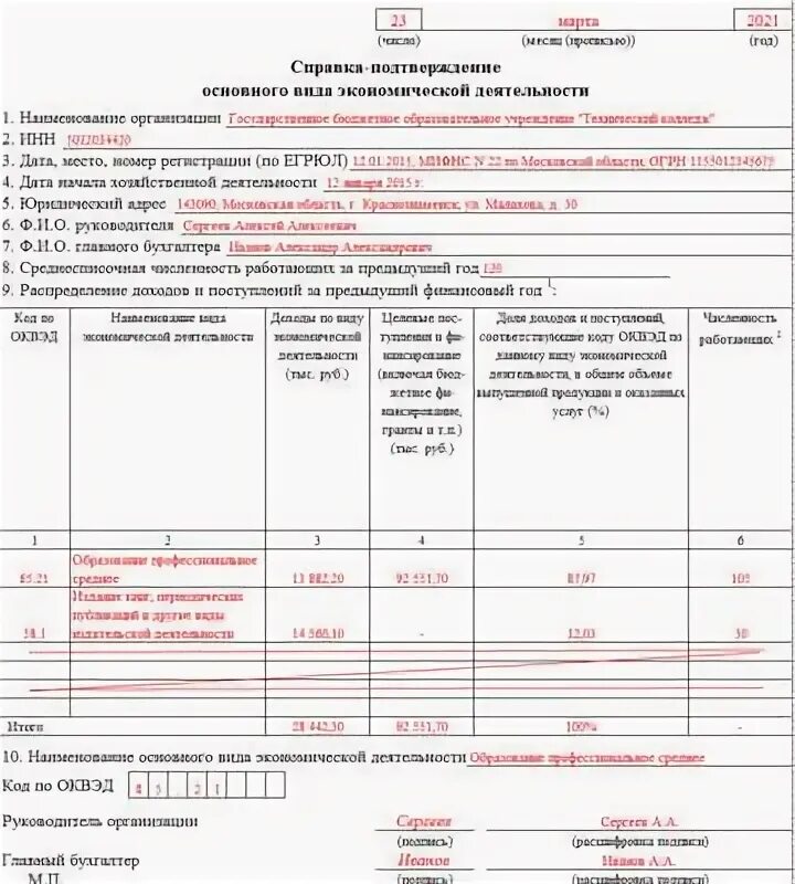 Подтверждение оквэд в 2024 году образец