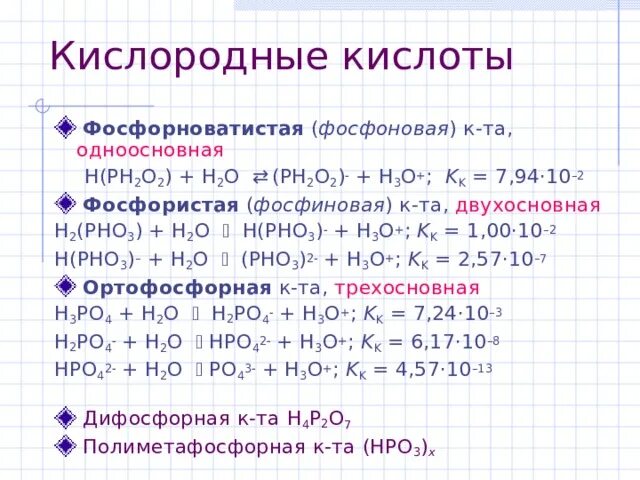 Фосфорная кислота одноосновная. Фосфорноватистая кислота. Соли фосфорноватистой кислоты. Фосфоновая. Фосфористая фосфорноватистая фосфористая кислоты.