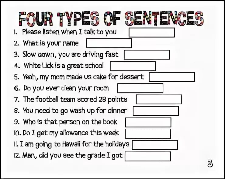 Types of sentences. 4 Types of sentences. Types of sentences Worksheets. The four Types of sentence.