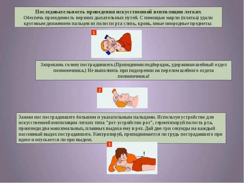 Порядок оказания первой помощи при поражениях органов дыхания. Оказание первой помощи при повреждении дыхательных путей. План оказания первой помощи при поражении органов дыхания. Порядок проведения искусственной вентиляции легких.