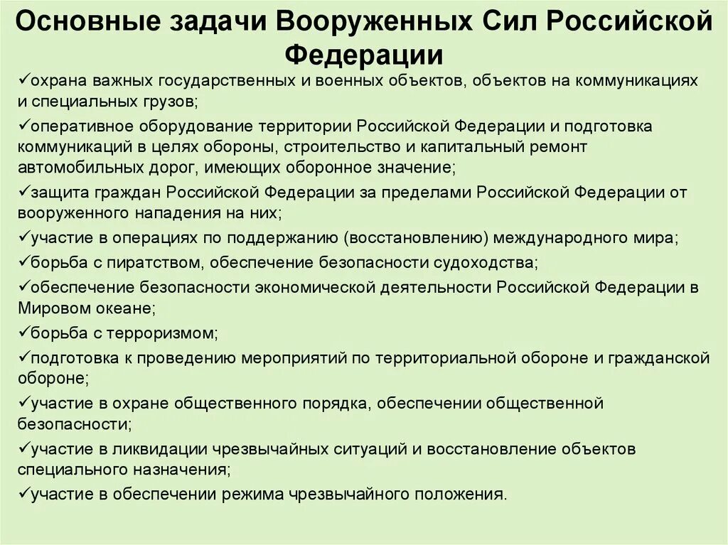 Задачи личного состава вооруженных сил российской федерации