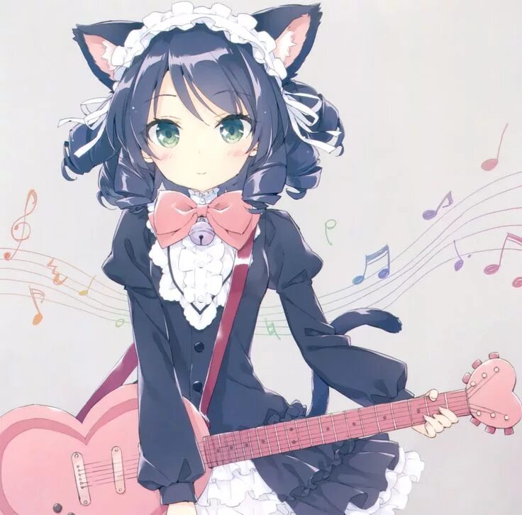 Lucky neko music. Арт неко-девушка с гитарой. Музыка неко. Музыка неко. Адзуса с гитарой.