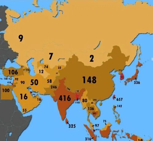 Самые большие страны азии по населению. Карта плотности населения Азии. Плотность населения Юго Восточной Азии. Плотность населения Азии. Средняя плотность населения зарубежной Азии.