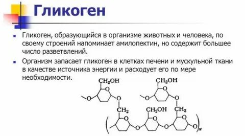 Гликоген в организме выполняет функции