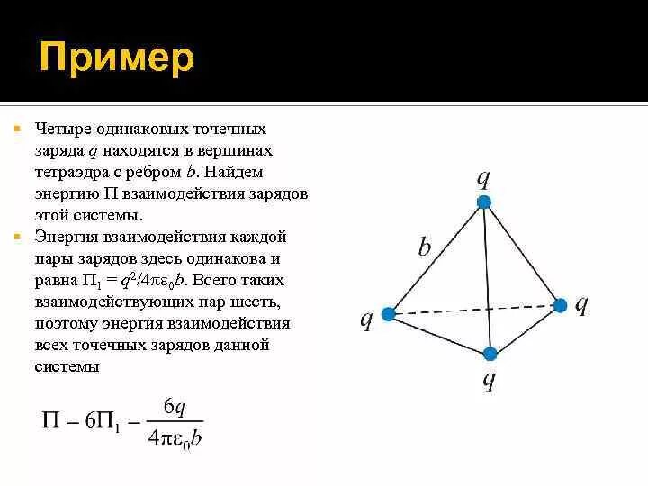 Четыре одинаковых заряда q