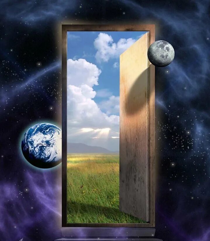 Философские иллюстрации. Дверь вечность. Человек в пространстве. Дверь в жизнь. Дверь в другую реальность.