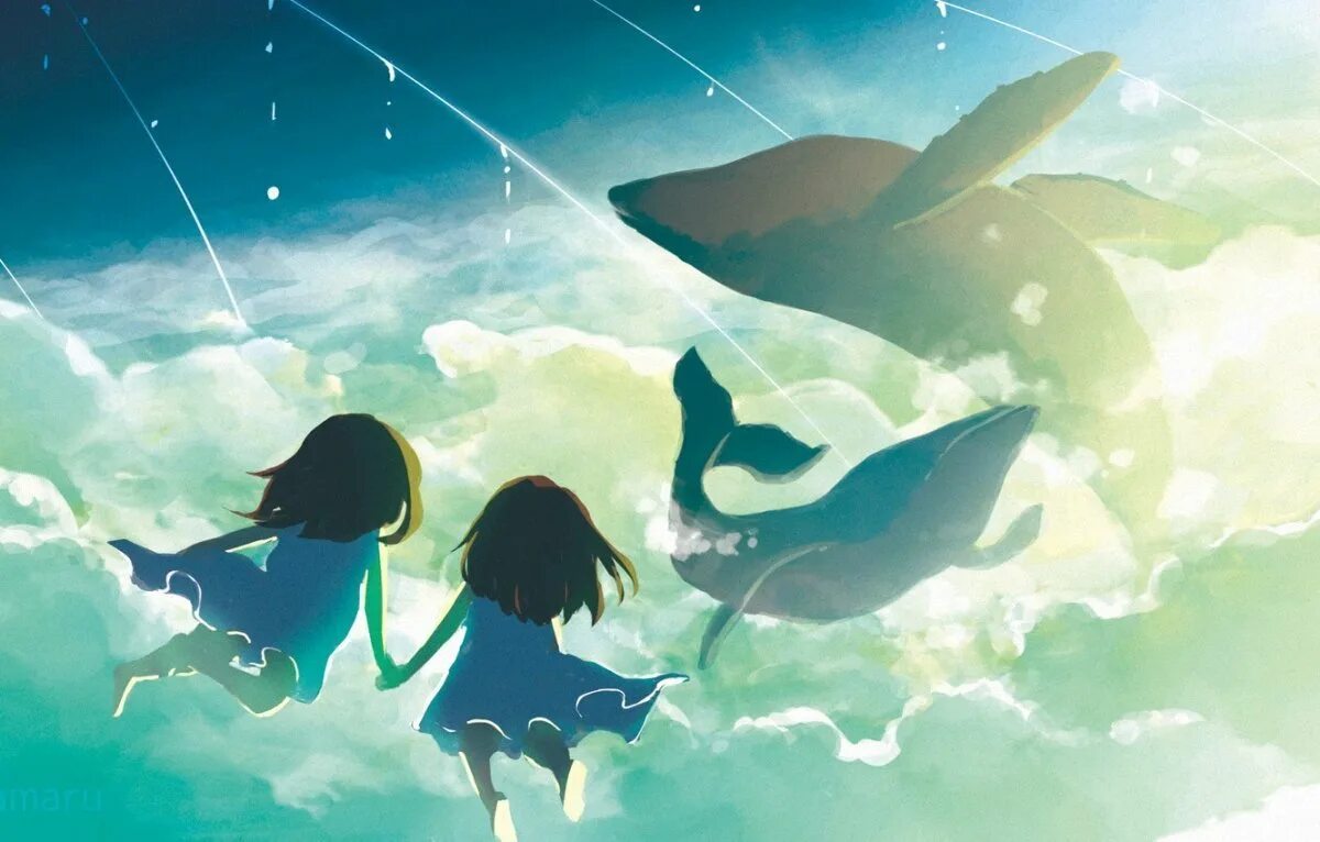 Дети моря 3 часть. Кит в небе арт. Девушка и кит в небе.