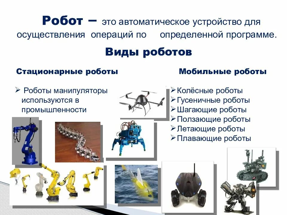 Урок технологии 5 класс робототехника сферы применения. Виды роботов. Типы роботов в робототехнике. Сообщение на тему робототехника. Робототехника презентация.