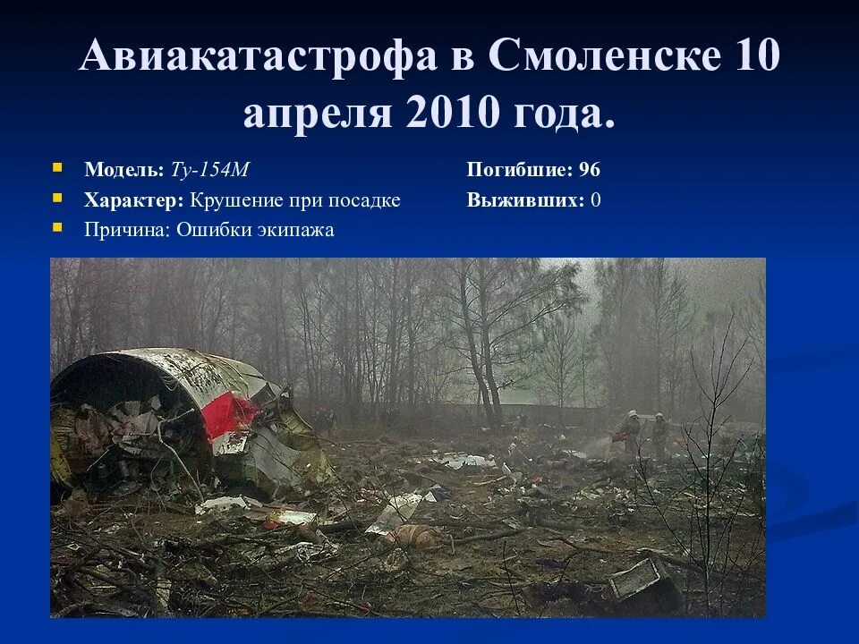 Презентация на тему авиакатастрофы. Авиакатастрофы сообщение. 10 Апреля 2010 года катастрофа ту-154 в Смоленске. Авиакатастрофа под Смоленском. Даты авиакатастроф