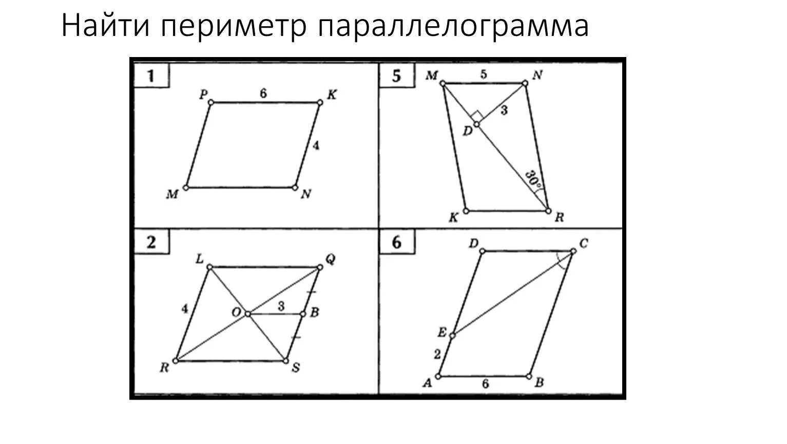 Тест 1 параллелограмм. Площадь параллелограмма задачи на готовых чертежах. Задачи на готовых чертежах параллелограмм и трапеция 8 класс. Параллелограмм чертеж. Найдите периметр параллелограмма.