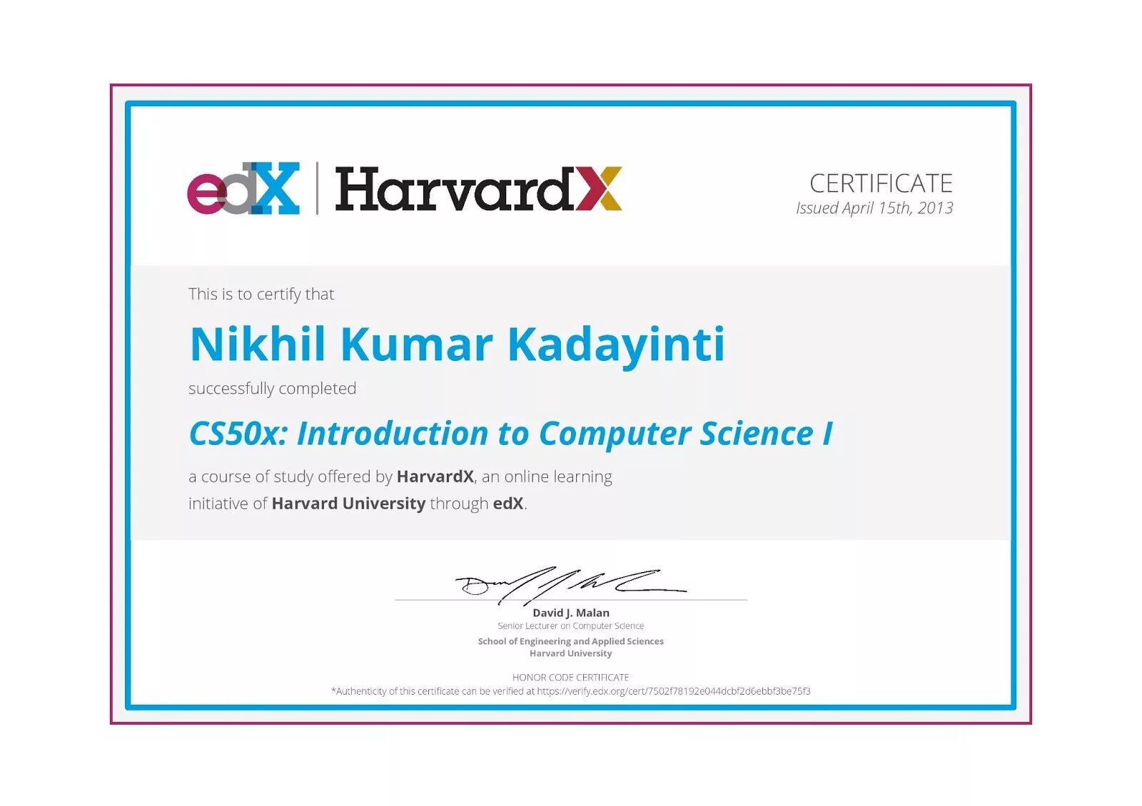 Сертификат EDX. EDX сертификат Гарвард. Cs50 course. Certificate of Computer Science.