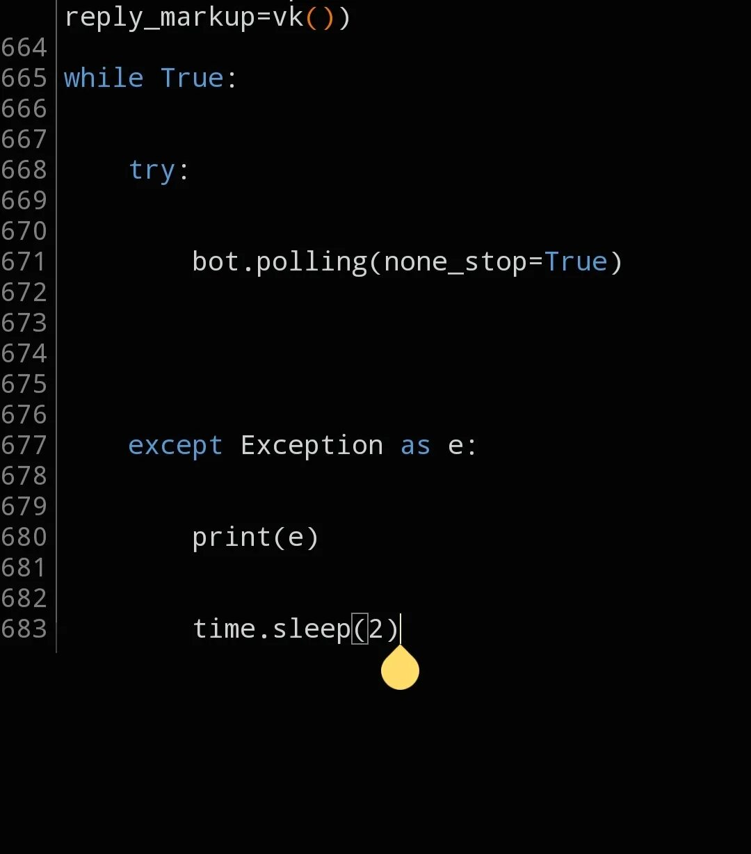 Тг бот на Python. Ошибка бота. Bot.polling(none_stop=true, Interval=0). TG_bot API библиотека. Exception true