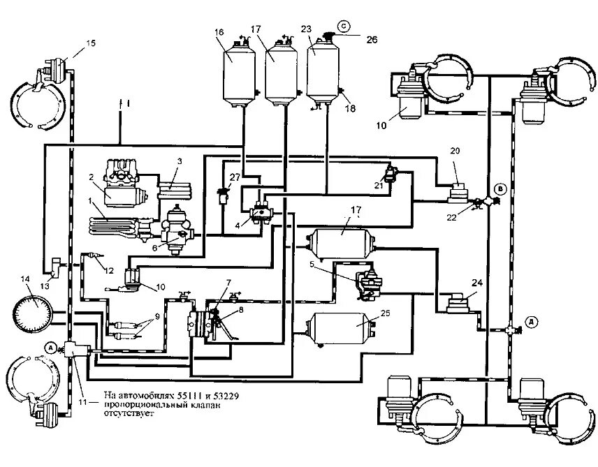 Подключение воздуха камаз. Тормозная система КАМАЗ 65115. Пневматическая тормозная системы КАМАЗ 43118. КАМАЗ 65115 самосвал тормозная система схема. Схема тормозной системы КАМАЗ 5320.