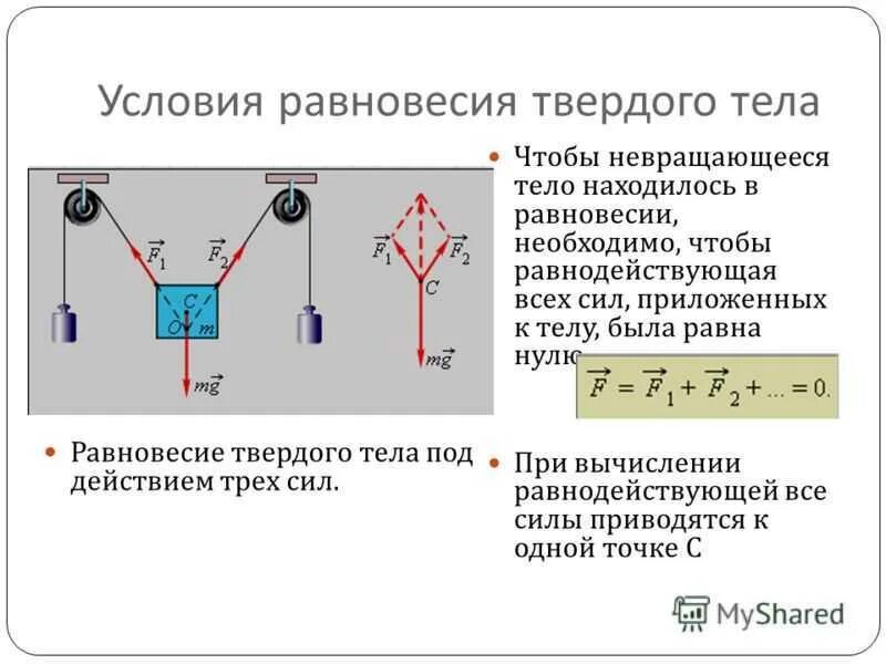 Условия сохранения равновесия. 2 Формула условия равновесия. Равновесие тел физика 10 класс формулы. Условия равновесия тел 10 класс физика. Второе условие равновесия твердого тела 10 класс.