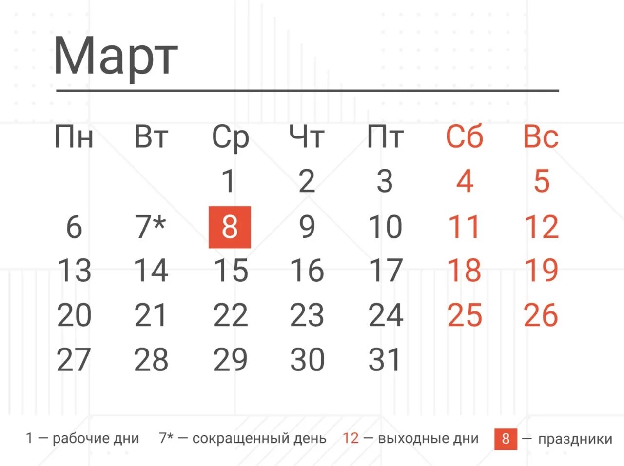 Какие выходные на следующей неделе. Выходные в марте. Рабочие дни в марте.