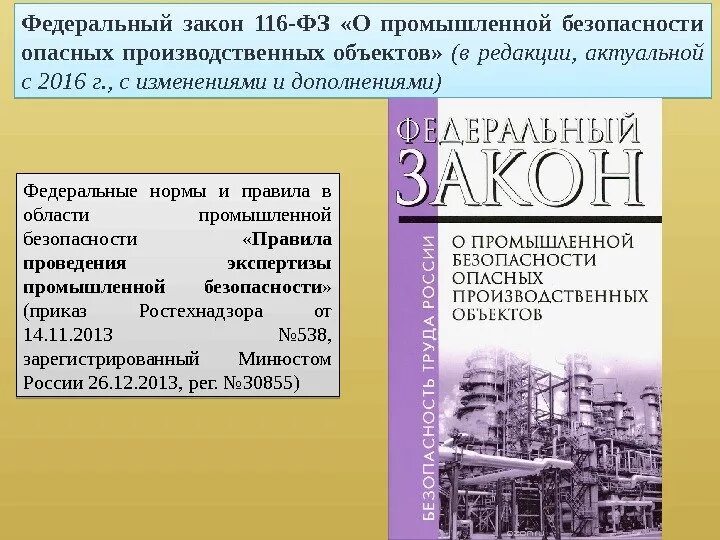 Промышленная безопасность опасных производственных объектов. 116 ФЗ О промышленной безопасности. ФЗ «О промышленной безопасности опасных производственных объектов». Федеральный закон о промышленной безопасности 116-ФЗ от 21.07.1997г. Г с изменениями на 13