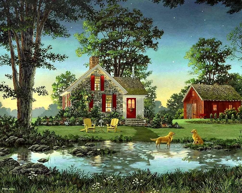 Country scenes. Картины Фреда Свона. Fred Swan художник.