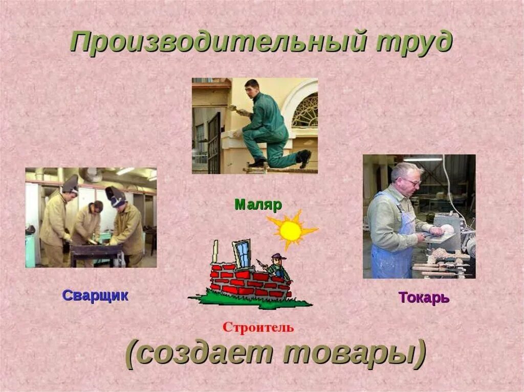 Профессии людей которые заботятся о животных. Профессии которые изготавливают товары. Производительные профессии. Труд профессии. Примеры производительного труда.