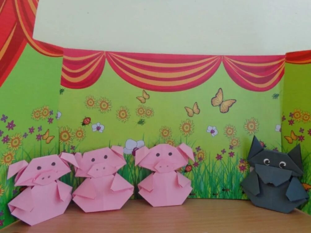 Оригами в детском саду. Театр из оригами в детском саду. Театр для старшей группы детского сада. Настольный театр оригами. Оригами для детей в детском саду