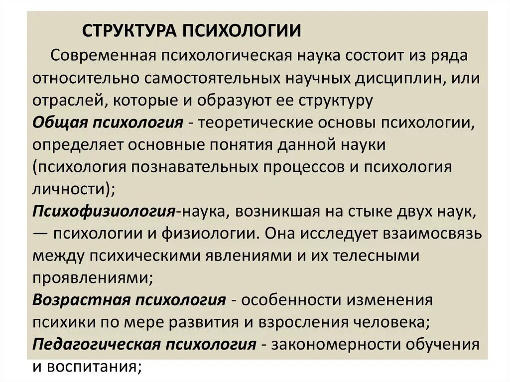 Современная психология кратко. Структура современной психологии. Структура современной психологической науки. Структура психологии схема. Структура психологической психологии.