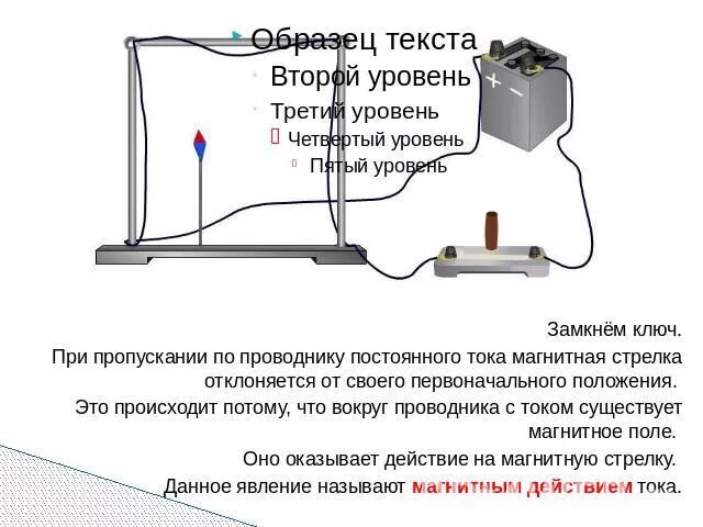 При пропускании постоянного электрического тока через провод. При пропускании магнитного тока через катушку вокруг нее. Как будет вести себя стрелка при замыкании цепи электромагнита. Магнитная стрелка при пропускании тока. При пропускании электрического тока по проводнику происходит его.