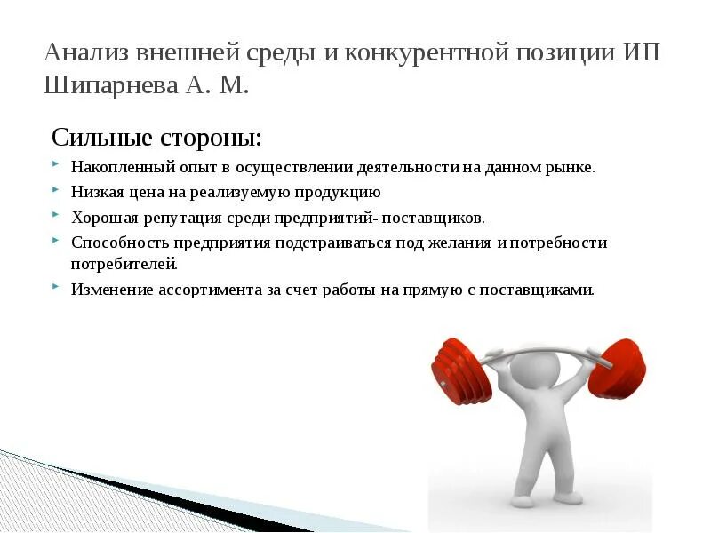 Внешний анализ. Анализ накопленного опыта. Конкурентные позиции ИП. Внешний анализ человека.