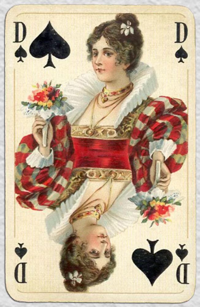 Описание дам в картах. Винтажные игральные карты дама пик. Карточная Пиковая дама. Винтажные игральные карты Пиковая дама. Карты игральные в старинном стиле.