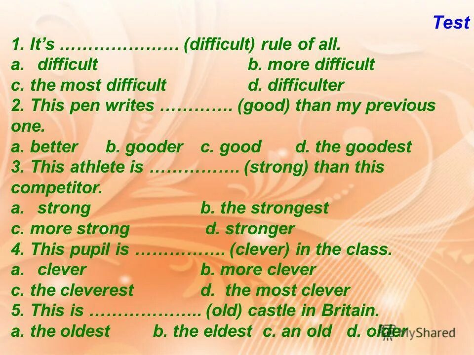 Comparatives and superlatives упражнения. The test is most difficult. Exciting superlative form. Синонимы в английском языке. Degrees of adjectives test.