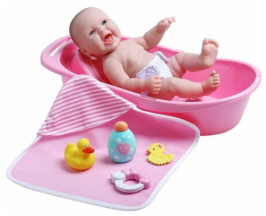 Кукла JC Toys Berenguer Newborn, 33 см, jc18332. Пупс для купания. Пупс с ванной. Пупсик в ванночке. Кукла купается