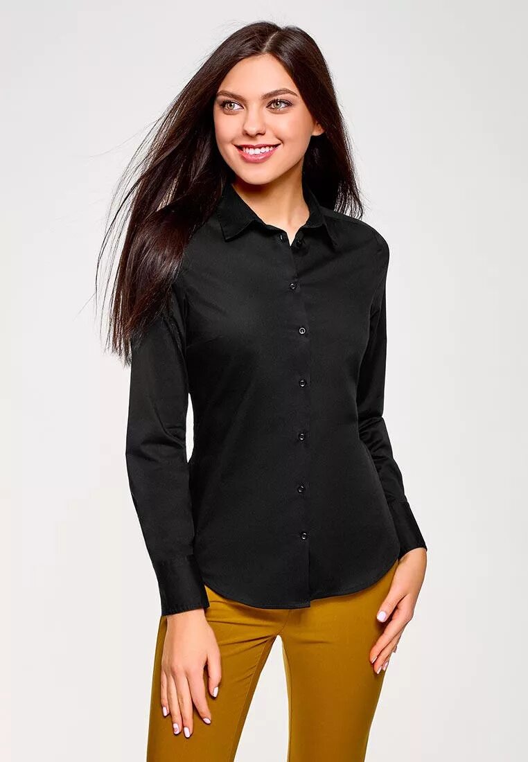 Черная блузка с длинным рукавом. Рубашка женская. Чёрная рубашкаженская. Чёрная блузка женская. Приталенная рубашка женская.
