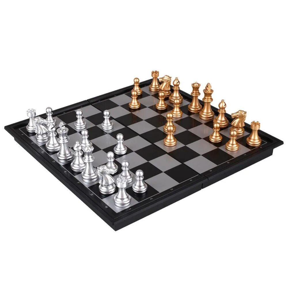 Шахматы магнитные 3in1 Chess Set 32x32. Шахматы магнитные пластиковые "золото-серебро" 32 см. Мини шахматная доска. Цветные шахматные фигуры. Chess32