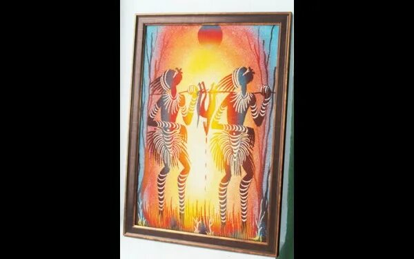 теплый художник. композиция сельский пейзаж. пейзаж в теплой цветовой гамме. композиция на тему деревня. картина из песка из африки.