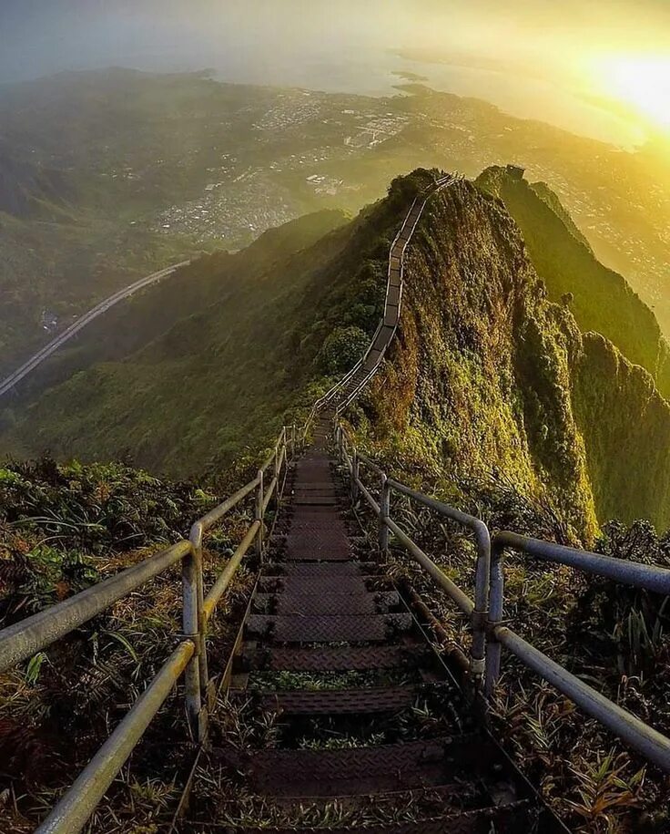 Лестница хайку, Оаху, Гавайи. Лестница хайку (Haiku Stairs), Гавайи.. Оаху Гавайи лестница. Остров Оаху Гавайи лестница в небо.