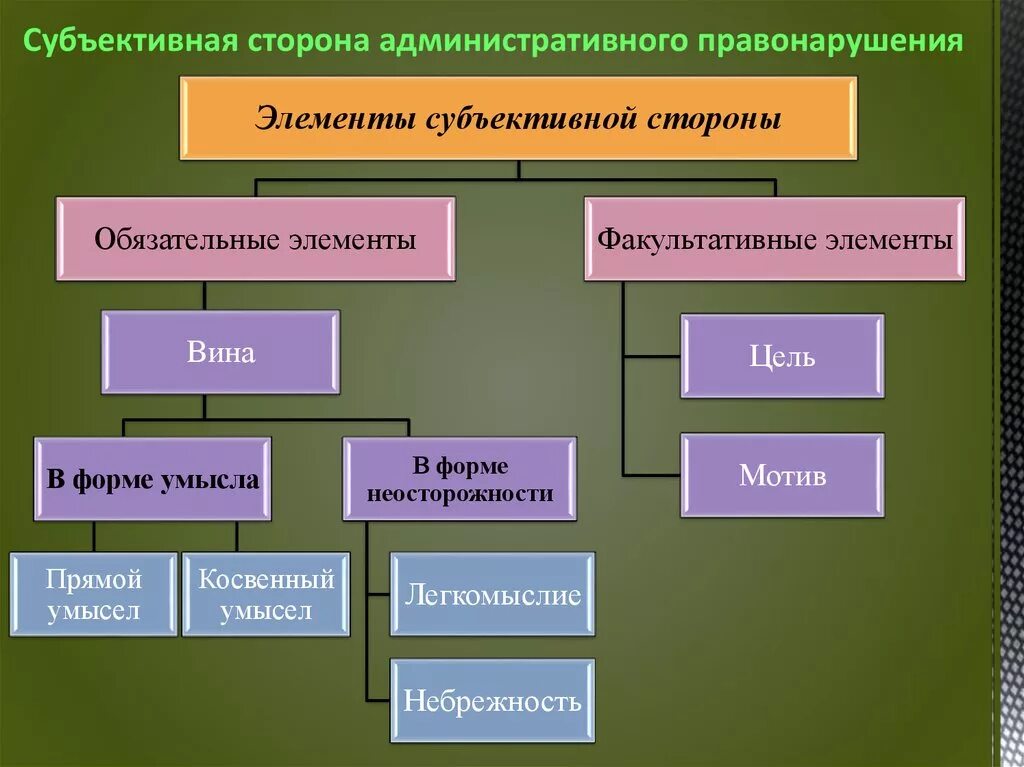 Что является простейшим элементом. Факультативные элементы субъективной стороны преступления. Признаки субъективной стороны административного правонарушения. Субъективные элементы состава административного правонарушения. Элементы субъективной стороны правонарушения.